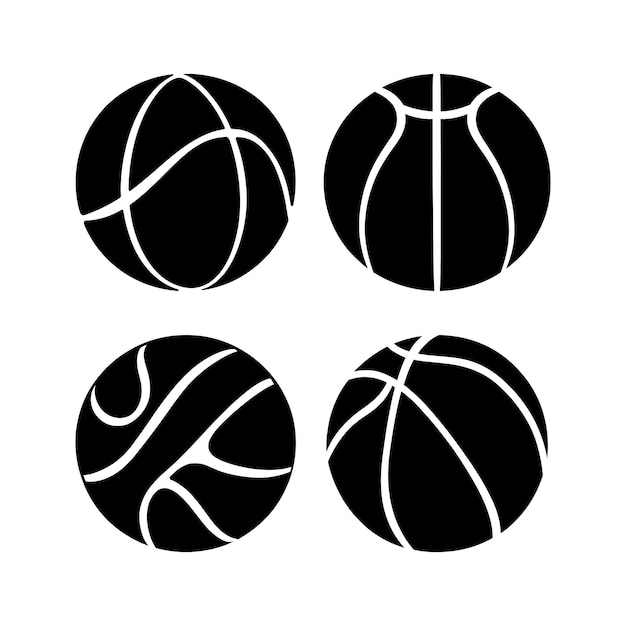 Balones de baloncesto con silueta de cuatro artículos deportivos en un fondo transparente