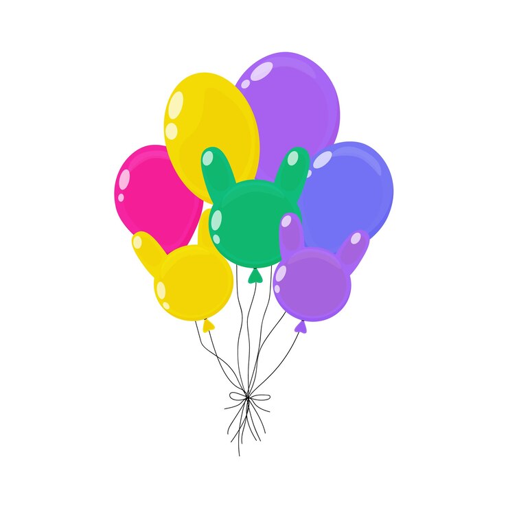 Vector balones coloridos con orejas de conejo flotando en un diseño brillante y alegre