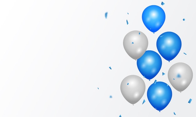 Balones y confeti fondo de la fiesta de celebración para la gran apertura plantilla de tarjeta de felicitación de lujo