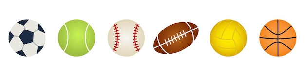 Balones deportivos Balones vectoriales Balón de fútbol Pelota de tenis Pelota de golf Voleibol Baloncesto Juego de pelotas en un fondo aislado Vector EPS 10