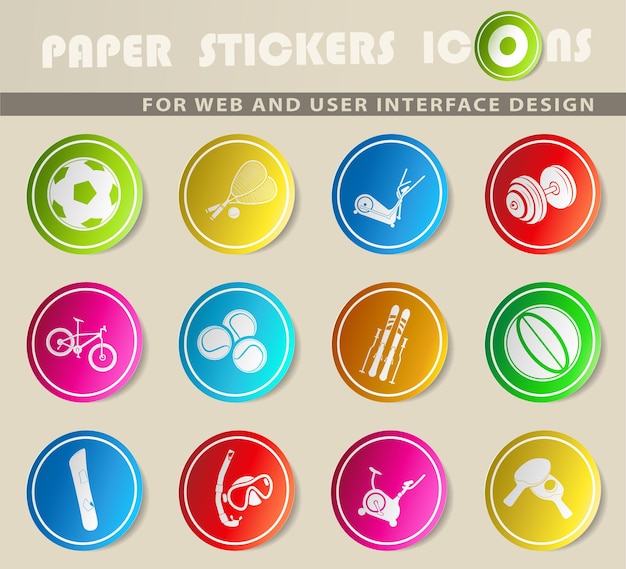 Balones deportivos vector iconos en pegatinas de papel de colores