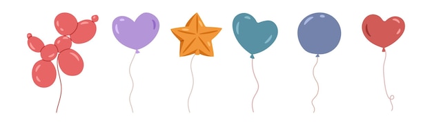Balones de diferentes formas y colores con hilo
