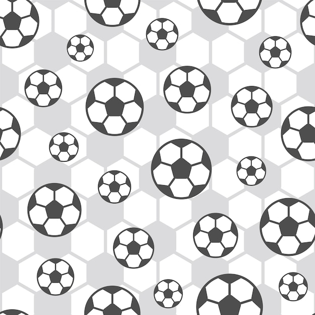 Balones de fútbol blancos y negros vectoriales en una ilustración de fondo de patrón repetido texturizado.