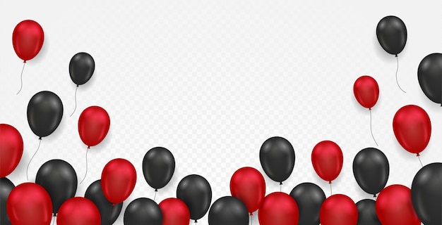 Balones negros y rojos carteles o pancartas publicitarias descuentos y ofertas para clientes habituales