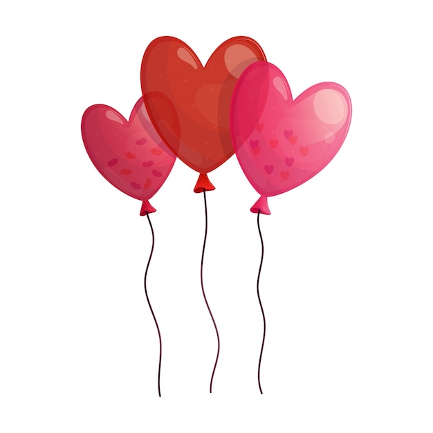 Balones rosados en forma de corazones sobre un fondo blanco el concepto de una fiesta una celebración