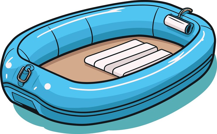 Vector una balsa inflable azul está colocada en una superficie blanca