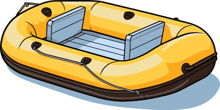 Vector una balsa de salvamento amarilla con un dispositivo de salvamento en ella