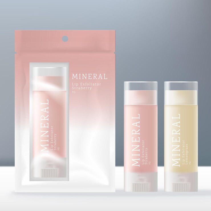 Bálsamo labial en barra o exfoliante en caja transparente con bolsa de aluminio