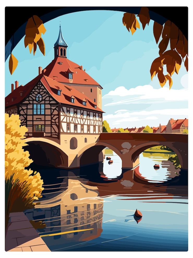 Vector bamberg alemania cartel de viaje de época souvenir tarjeta postal pintura de retrato ilustración de wpa