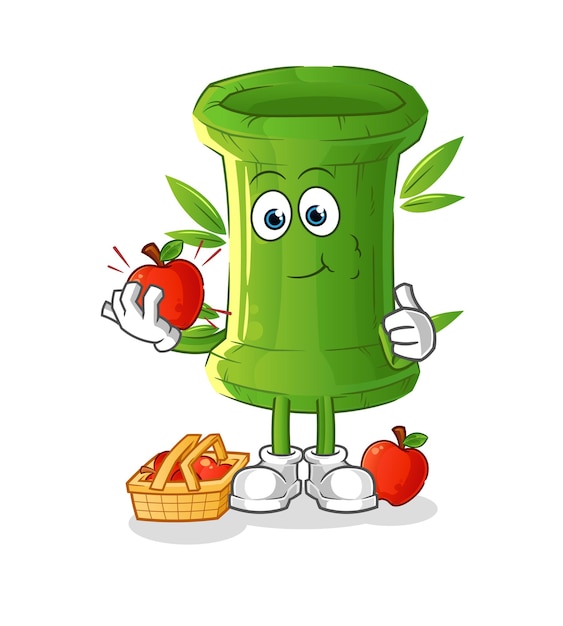 Bambú comiendo una ilustración de manzana. vector de caracteres