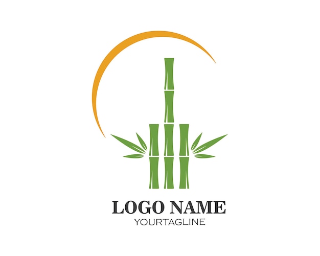 Bambú con hoja verde para su plantilla de vector de icono de logotipo