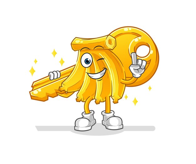 Banana lleva la mascota de la llave. vector de dibujos animados