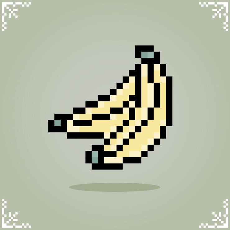 Vector banana en pixel art 8 bits píxeles de frutas para activos de juego en ilustración vectorial