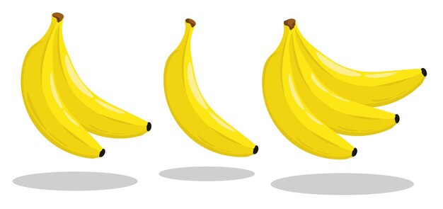 Bananas maduras en racimo y pedazos Cosecha de frutas tropicales Frutas saludables en estilo de dibujos animados