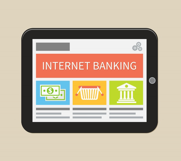 Vector banca por internet, compras y transacciones en línea. ilustración de vector plano