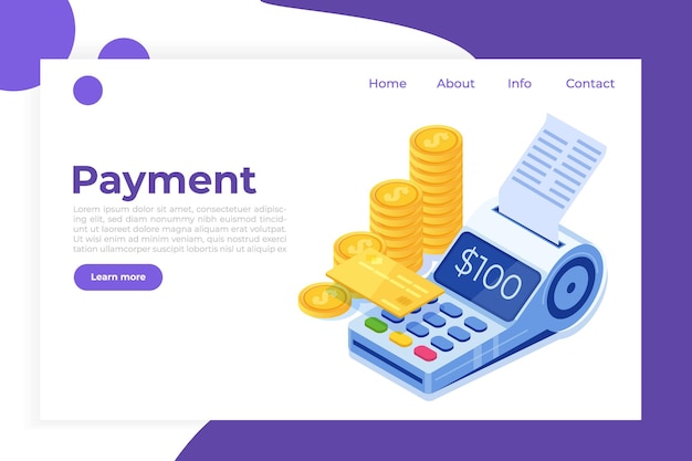 Banca por Internet, pago móvil digital, concepto isométrico de terminal pos isométrico.