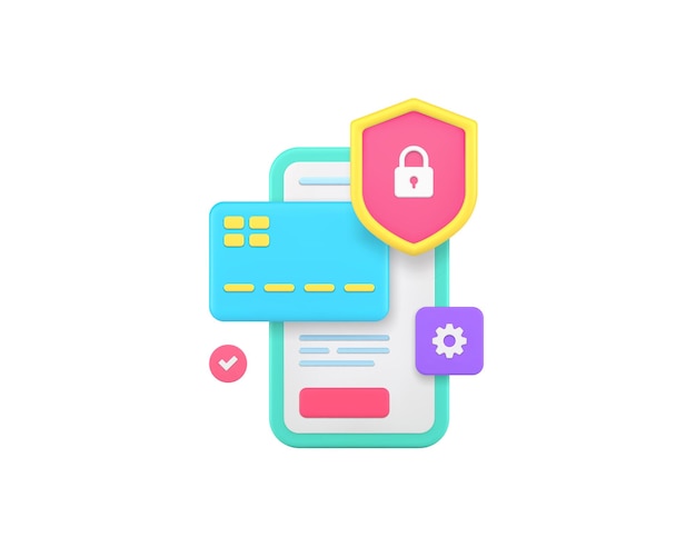 Banca en línea aplicación de teléfono inteligente protección de datos icono 3D ilustración vectorial realista