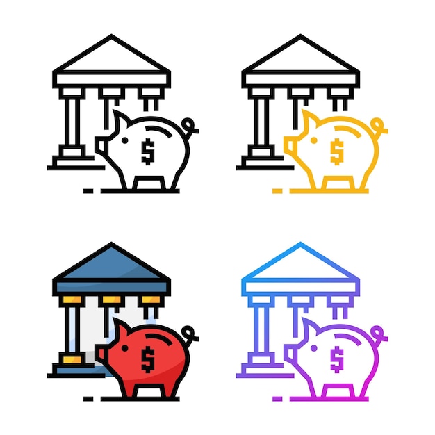 Banco con diseño de icono de cerdo en cuatro variaciones de color