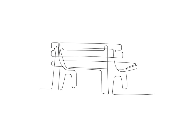 Banco en estilo de arte en línea Dibujo continuo de estilo minimalista de una línea Muebles de madera para relajarse al aire libre Ilustración de una sola línea en vista en perspectiva Contorno dibujado a mano Doodle vector