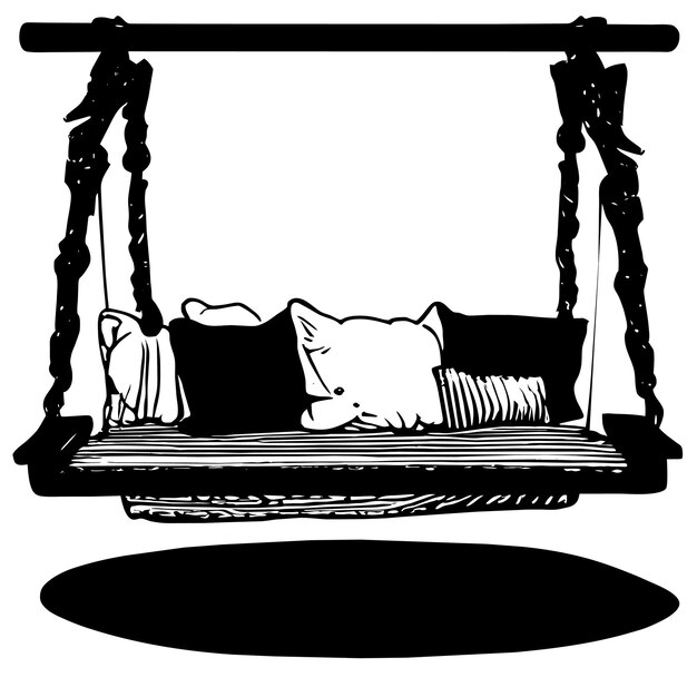 Vector banco oscilante de madera con almohadas y manta