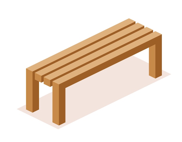 Banco de parque de madera isométrico Mueble al aire libre Objeto aislado sobre fondo blanco