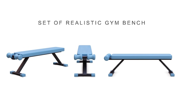Bancos de gimnasio 3D realistas en un fondo blanco Ilustración vectorial