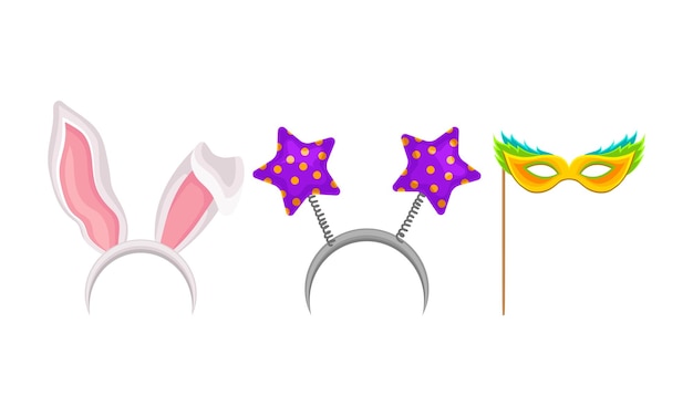 Banda para la cabeza con orejas largas de conejo y conjunto vectorial de máscara ocular