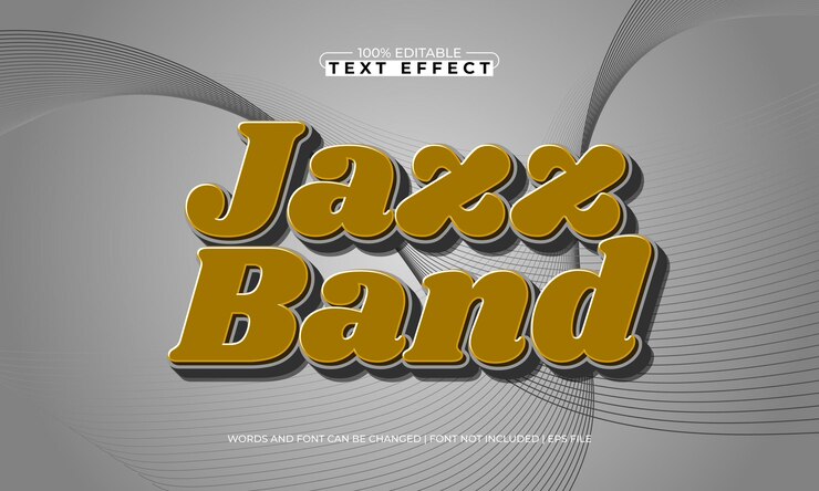 Vector banda de jazz efectos de texto editables con un tema de música y danza
