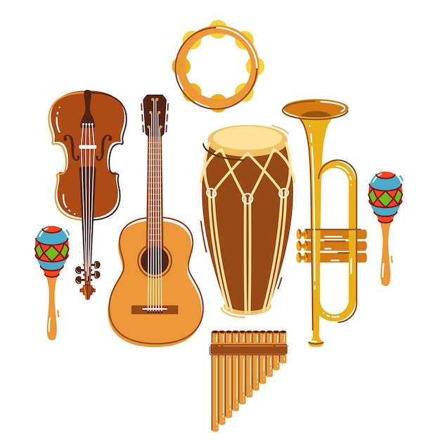 banda de música latina salsa vector ilustración plana aislada sobre fondo blanco sonido en vivo concierto de festival o fiesta de baile nocturno Brasil o tema de fiesta musical cubano