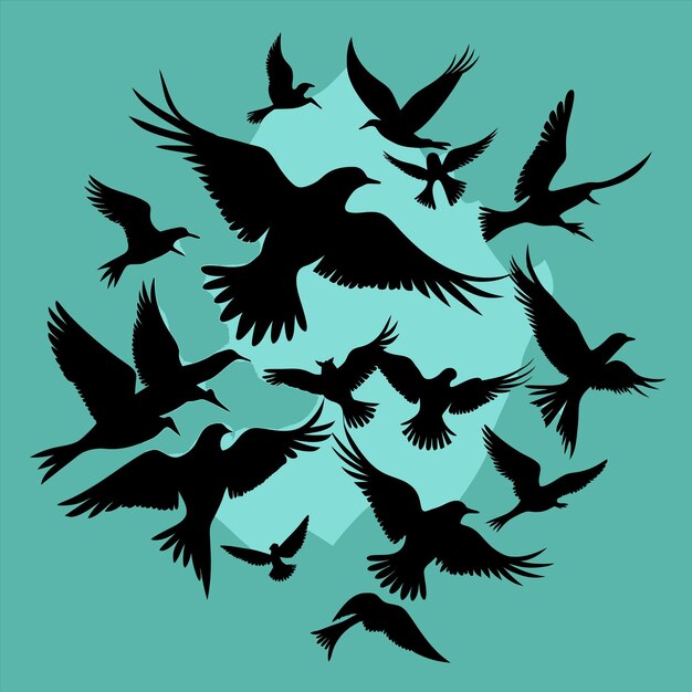 una bandada de pájaros en un círculo con un fondo azul