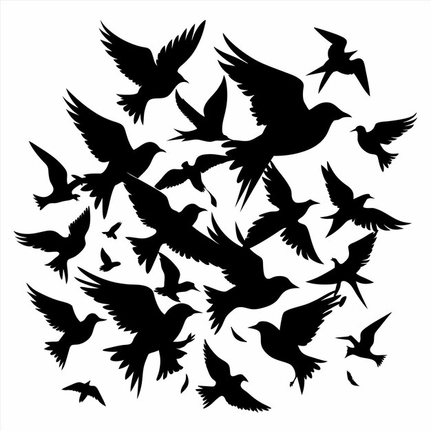 una bandada de pájaros en un círculo con un fondo blanco