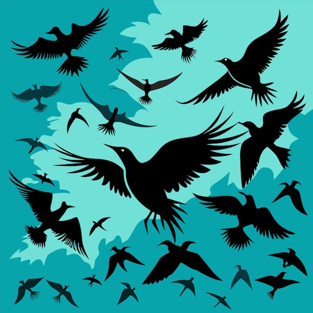 una bandada de pájaros volando en el cielo con un fondo azul