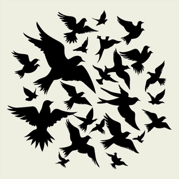 una bandada de pájaros volando en un círculo con un fondo negro