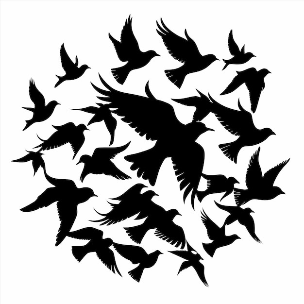 una bandada de pájaros volando en un círculo con las palabras pájaros en la parte inferior