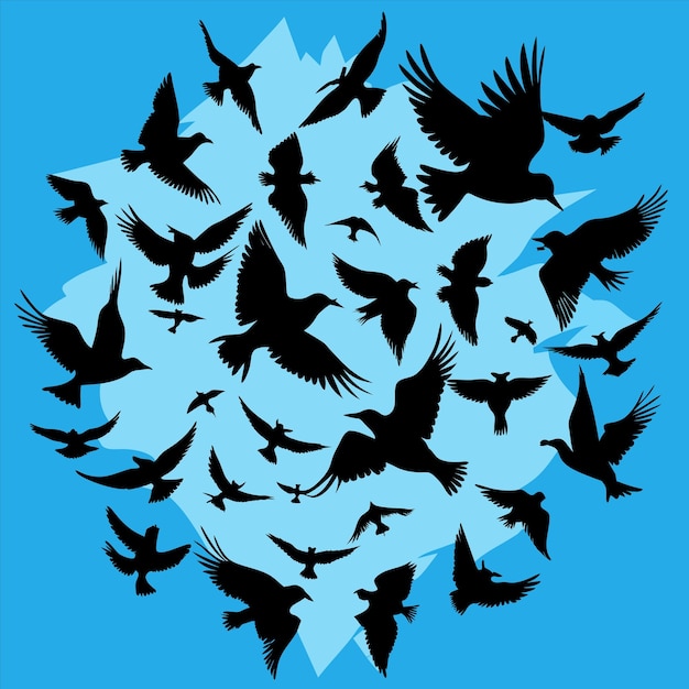 una bandada de pájaros volando en círculo con las palabras la palabra en él