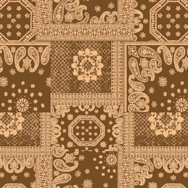 Bandana paisley pañuelo diseño plantilla estilo vintage fondo vectorial patrón étnico sin costuras de paisley y ramas florales decorativas