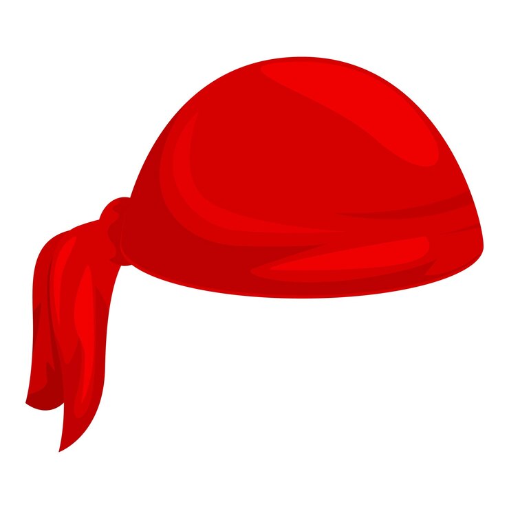 Bandana pirata roja que muestra un nudo y puntas largas