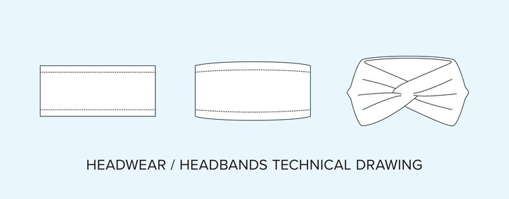 Vector bandas de cabeza en blanco dibujo técnico modelo de ropa de cabeza para diseñadores de moda archivo editable detallado