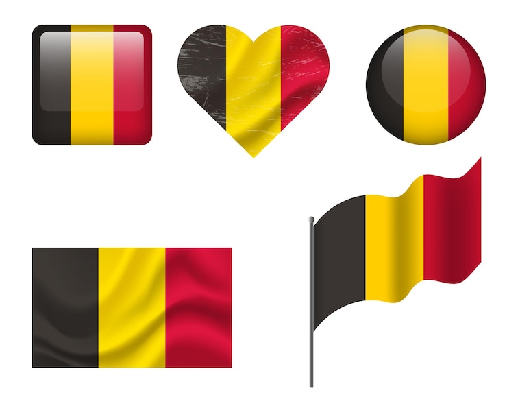 Vector bandeira de bélgica conjunto de iconos bandeira vectorial de bélgica símbolo conjunto de banderas belgas botón corazón ondeado