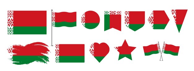 Bandeira de Bielorrusia conjunto de iconos Conjunto de banderas de bielorrusia botón agitado corazón cepillo iniciar varios objetos un
