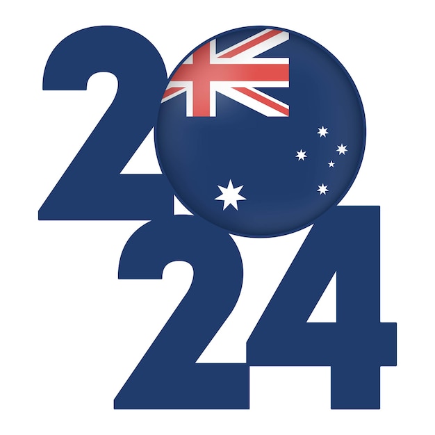 Bandeira de Feliz Año Nuevo 2024 con la bandera de Australia dentro de la ilustración vectorial