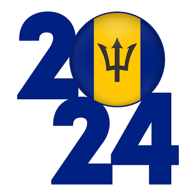 Bandeira de Feliz Año Nuevo 2024 con la bandera de Barbados dentro de la ilustración vectorial