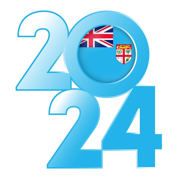 Bandeira de Feliz Año Nuevo 2024 con la bandera de Fiji dentro de la ilustración vectorial