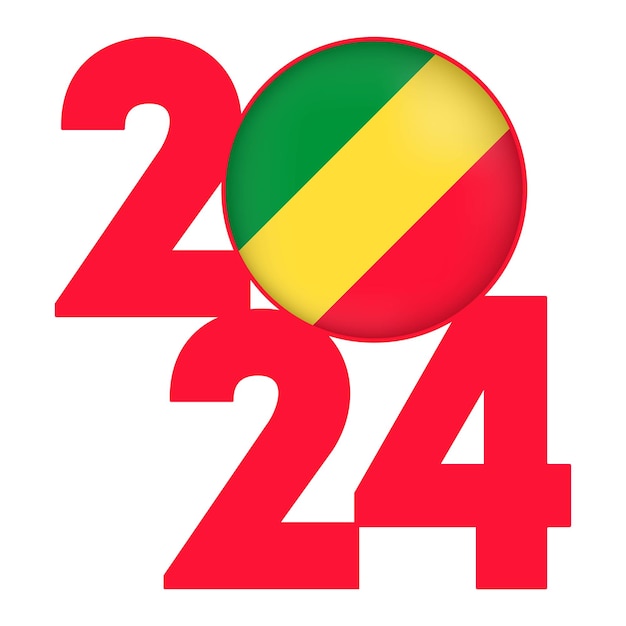 Bandeira de Feliz Año Nuevo 2024 con la bandera de la República del Congo dentro de la ilustración vectorial
