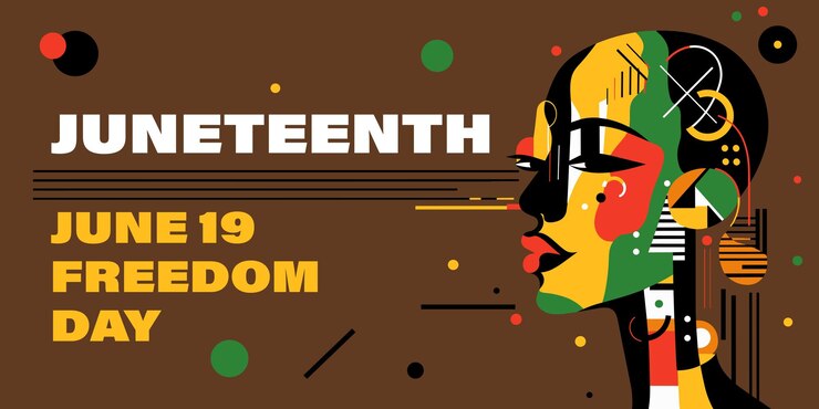 Vector bandeira horizontal de celebración del decimosexto en amarillo y negro con una mujer afroamericana abstracta