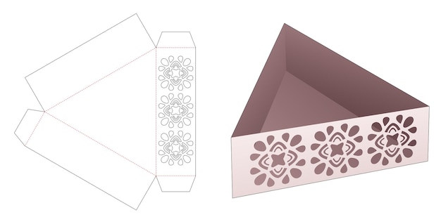 Bandeja de cartón de forma triangular con plantilla troquelada de mandala estarcida