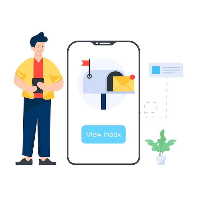Una bandeja de entrada de correo móvil, ilustración plana