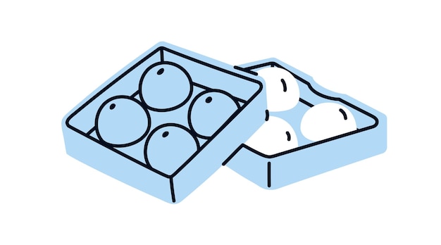 bandeja de helado con agujeros de bloque redondo bolas de hielo en forma de círculo accesorio de congelación molde de recipiente de plástico con agua congelada Ilustración vectorial gráfica plana aislada sobre fondo blanco