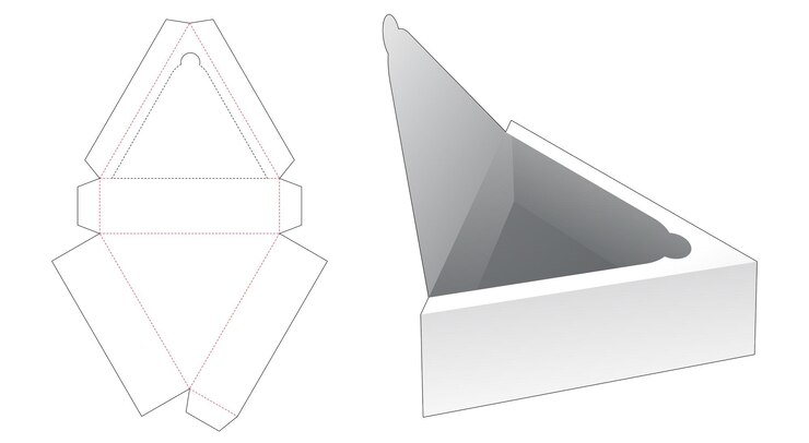Vector bandeja triangular con plantilla troquelada de cremallera superior