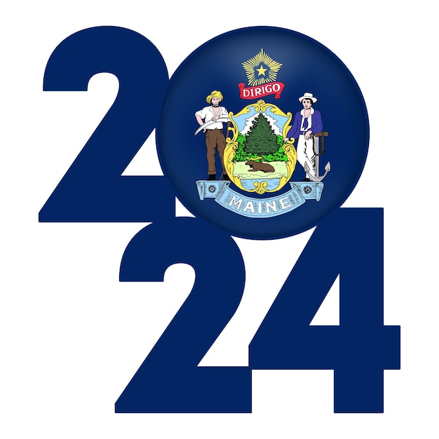 Bandera 2024 con la bandera del estado de Maine dentro de la ilustración vectorial